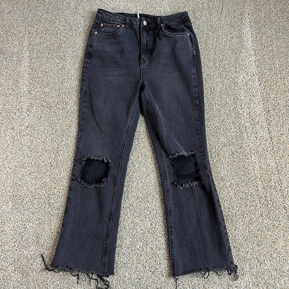 AVEC Les Filles Black Cropped Straight Leg Distressed Jeans High Rise Women's 27 - Picture 1 of 5